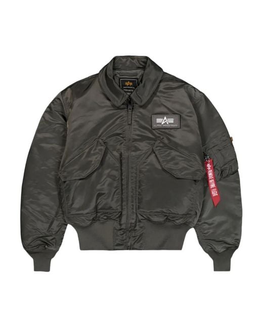 Alpha Industries Gray Logo-Detail Ribbed Bomber Jacket for men
