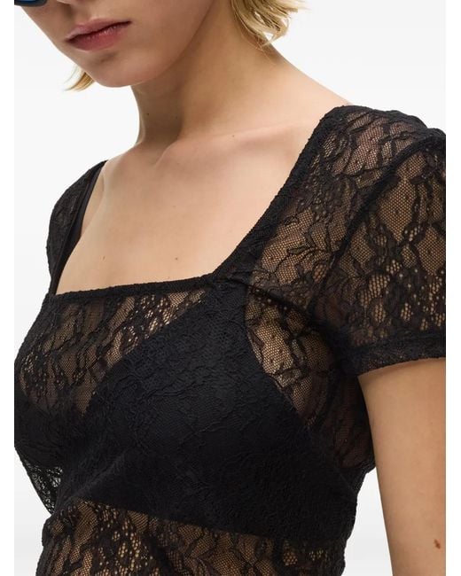 Karl Lagerfeld Black Lace Square-Neck Blouse