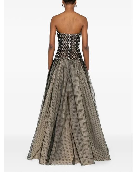 Dina Melwani Black Sequin-Embellished Tulle Maxi Dress