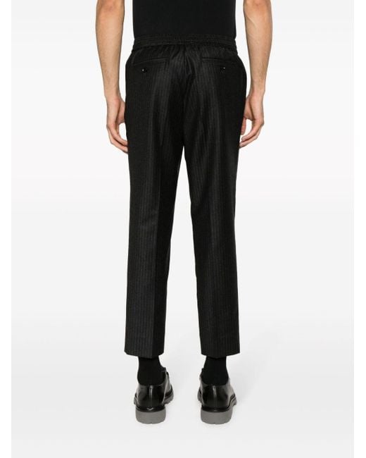 AMI Black Pinstripe Cropped Wool Trousers for men