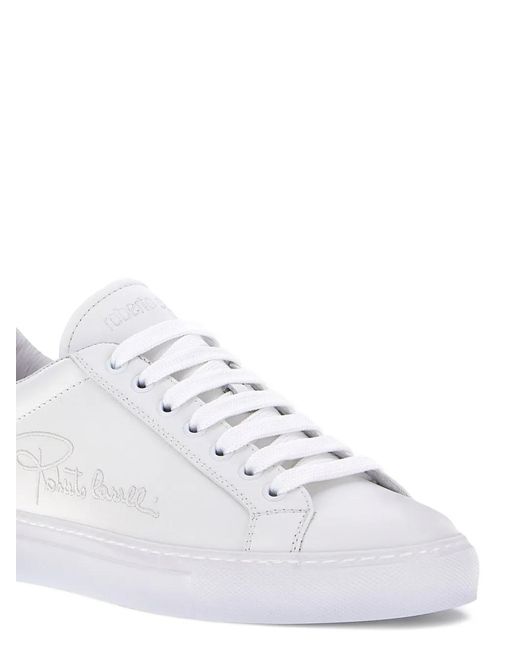 Roberto Cavalli White Logo-Embroidered Sneakers