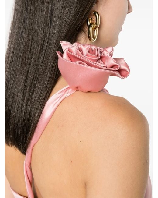 Magda Butrym Pink Floral-Applique Silk Satin Gown