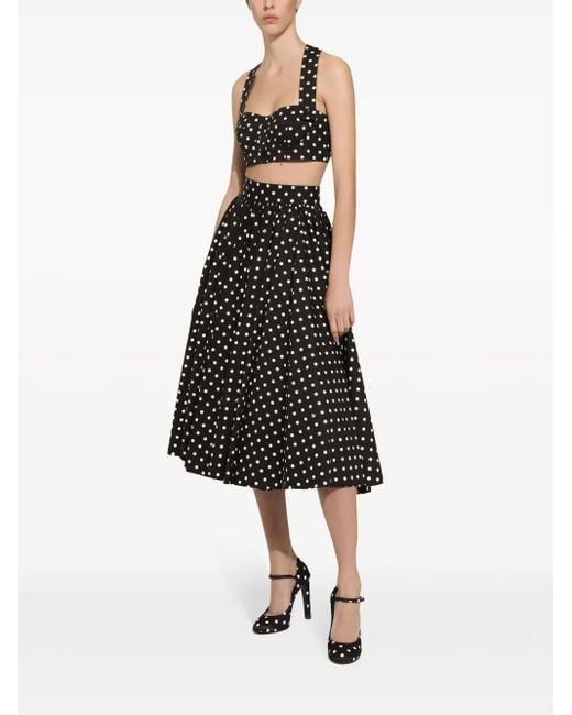 Dolce & Gabbana Black Cotton Calf-Length Circle Skirt With Polka-Dot
