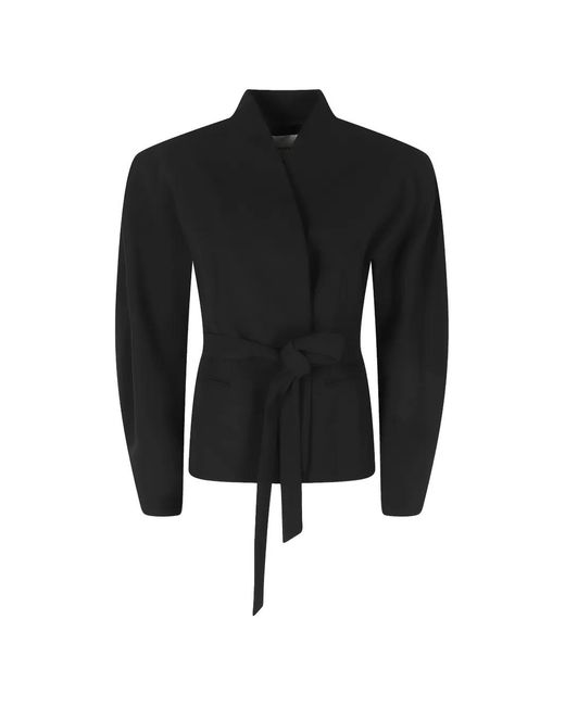 ANDAMANE Black Margaux Belted Puff-Sleeve Jacket