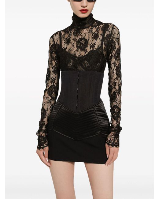 Minifalda fruncida con cintura alta Dolce & Gabbana de color Black