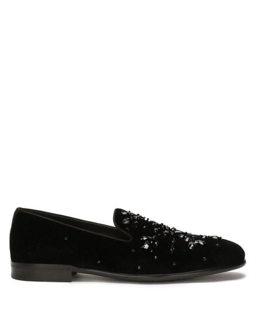 Dolce & Gabbana Fluwelen Slippers Met Kristal in het Black voor heren