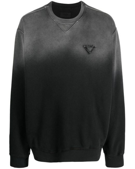 Prada Black Ripped-triangle Faded Cotton Sweatshirt for men