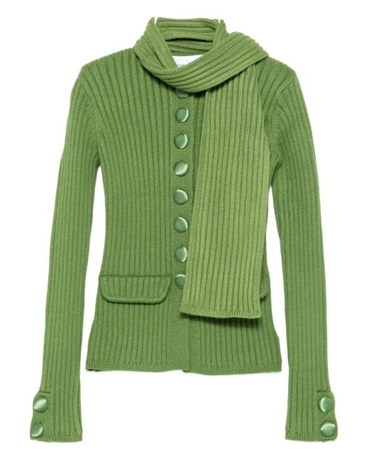 House Of Sunny Green Buttoned Flap-Pocket Cardigan