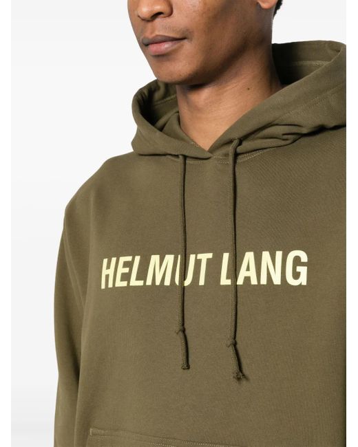 Helmut Lang Green Logo-Print Cotton Hoodie for men