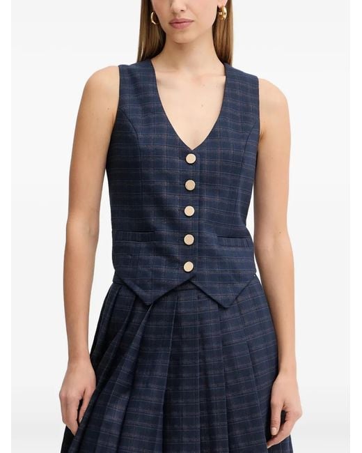 Fracomina Blue Plaid V-Neck Gilet Top