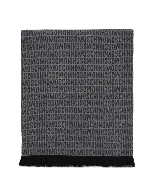 Moschino Gray Logo-Jacquard Wool Scarf