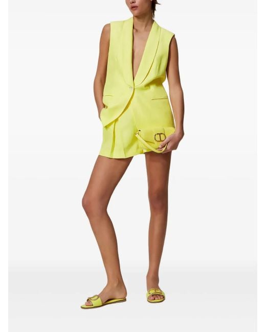 Twinset Yellow Pleated Linen Shorts