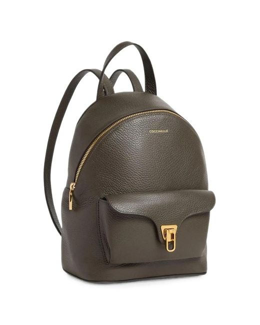 Coccinelle Gray Small Beat Grained-Leather Backpack