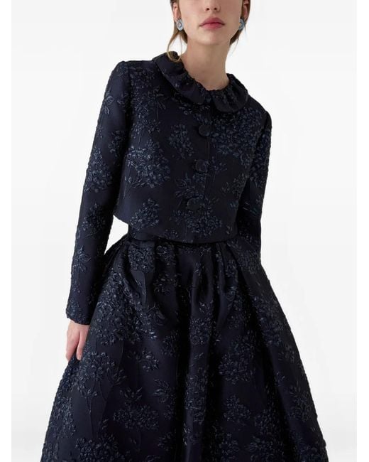 Carolina Herrera Black Floral-Jacquard Cropped Jacket