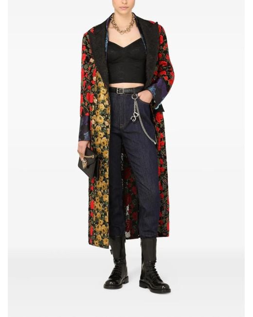 Dolce & Gabbana Black Floral-Jacquard Coat