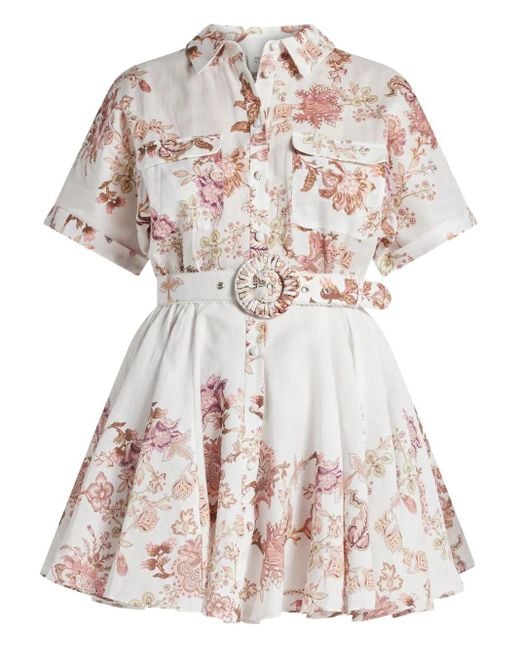 Hemant & Nandita White Diza floral belted mini dress