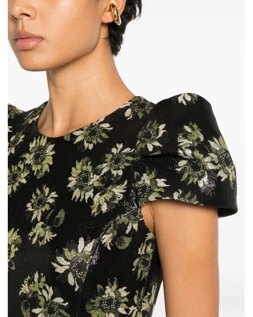 McQueen Black Floral Puff-Sleeve Dress