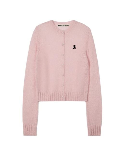 Rest&Recreation Pink Logo-Embroidered Cardigan