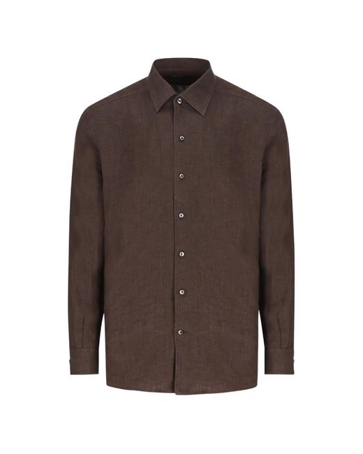 Zegna Brown Oasi Lino Délavé-Effect Shirt for men