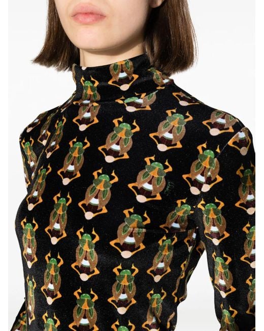 LaDoubleJ Black Printed Rollneck Top