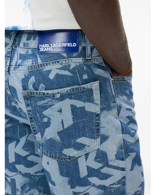 Karl Lagerfeld Blue All-Over Print Shorts for men
