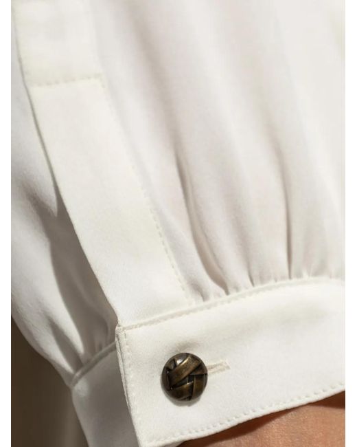 Max Mara White Silk Tie-Neck Shirt