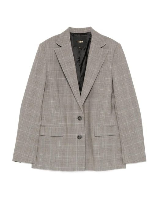 Maje Gray Checked Suit Jacket