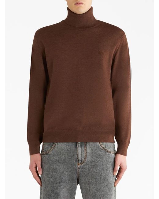Etro Brown Roll-Neck Virgin Wool Jumper for men