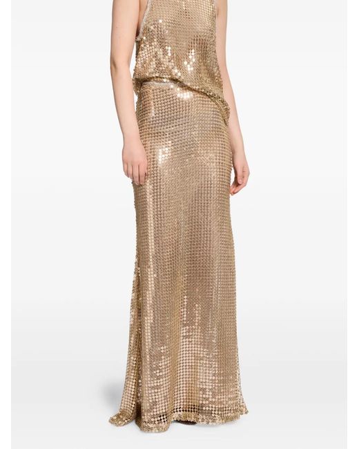 Elie Saab Natural Sequin-Embellished Maxi Skirt