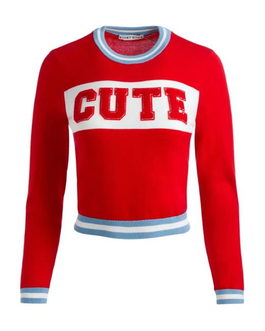 Alice + Olivia Red Appliqué-Embellished Crew-Neck Sweater