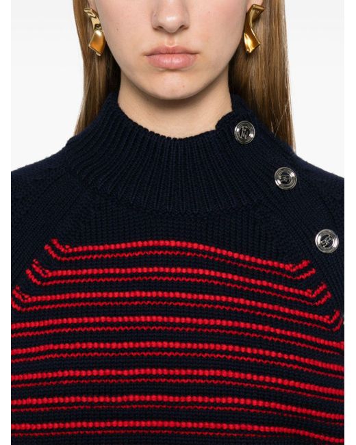 Sonia Rykiel Red Striped Raised Knit Merino Wool Sweater