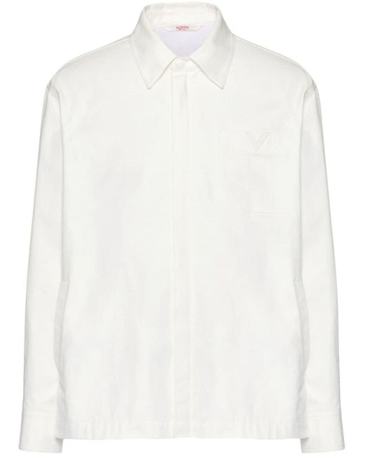 Valentino Garavani White V-detail Canvas Shirt Jacket for men