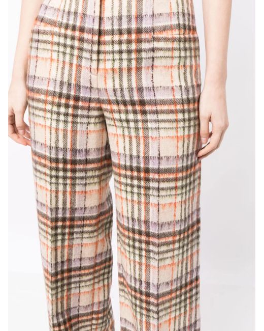 Sonia Rykiel Natural Checked Felted Wool Straight-Leg Trousers