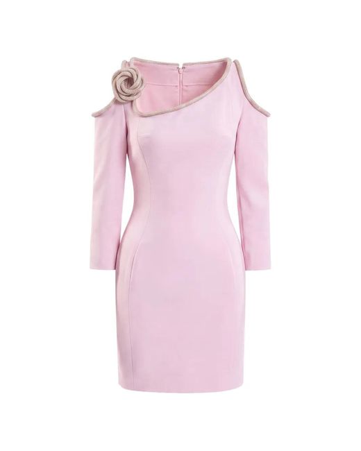 Saiid Kobeisy Pink Crystal-Embellished Cold-Shoulder Mini Dress