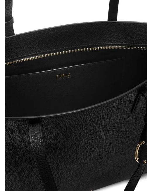 Furla Black Ava" Calf Leather Large Tote With Zip Bag