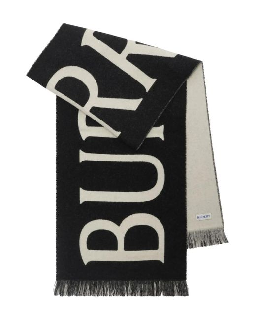 Sciarpa Di Lana Nera Con Logo Jacquard di Burberry in Black