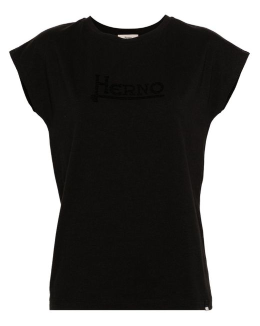 Herno T-shirt Verfraaid Met Logo in het Black