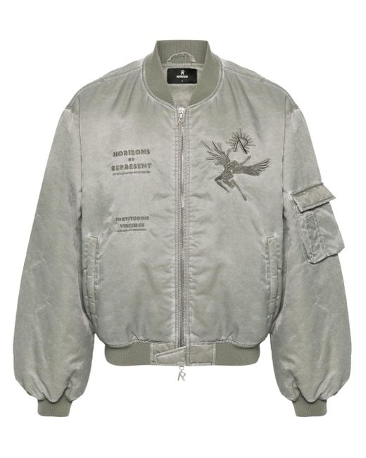 Represent Gray Icarus Distressed Bomber Jacket for men