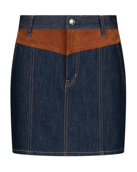Liu Jo Blue Suede-Panel Denim Mini Skirt
