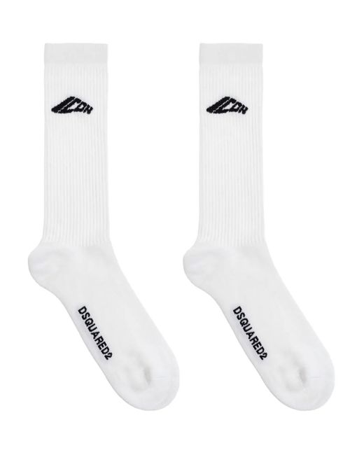 メンズ DSquared² リブ ロゴ 靴下 White