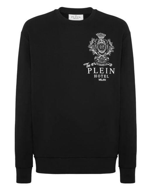 Philipp Plein Black Plein Hotel Crest-Embellished Sweatshirt for men