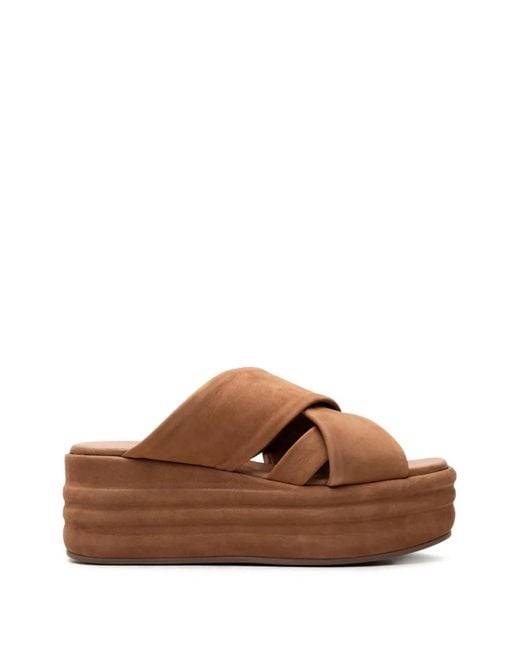 Free People Brown Wanderbay Crossover-Strap Platform Sandals