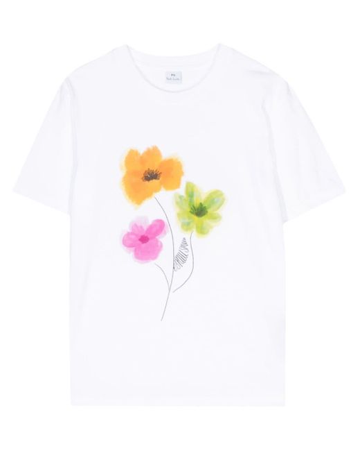 PS by Paul Smith White T-Shirt mit Blumen-Print