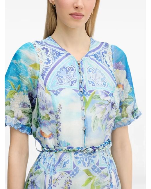 Hale Bob Blue Cyrilla Floral-Print Belted Mini Dress