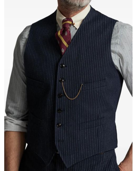 RRL Blue Pinstripe Cotton Waistcoat for men