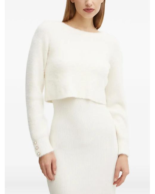 Morgan White Split Ribbed Midi Dress