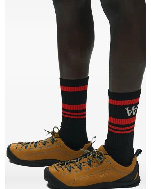 WOOD WOOD Black Ryder Striped Logo Socks (Set Of Two) for men