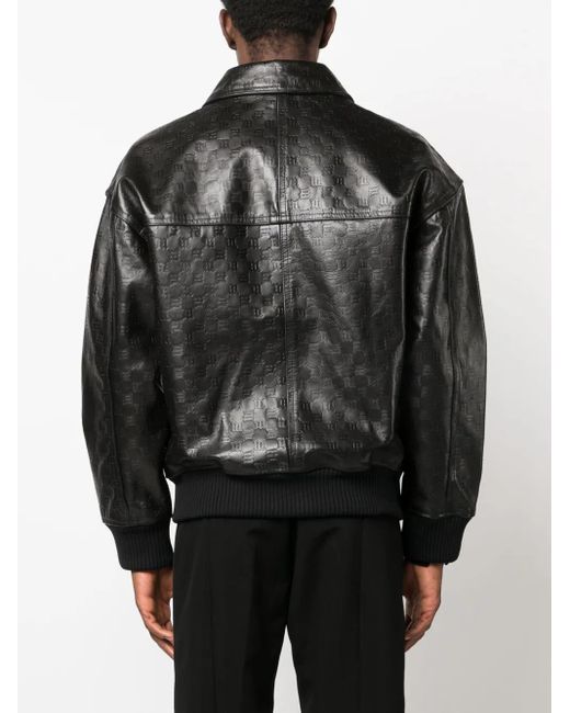 M I S B H V Black Monogram-Jacquard Leather Jacket for men