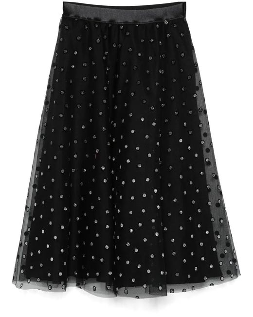 Nissa Black Polka-Dot Print Midi Skirt