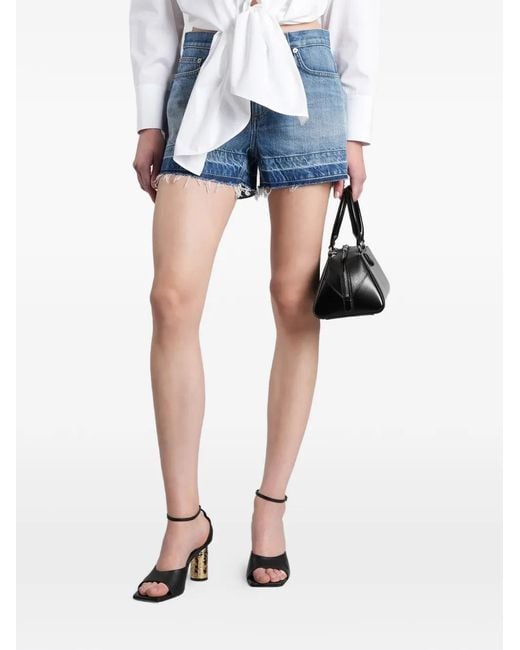 Givenchy Blue Frayed-Hem Denim Shorts
